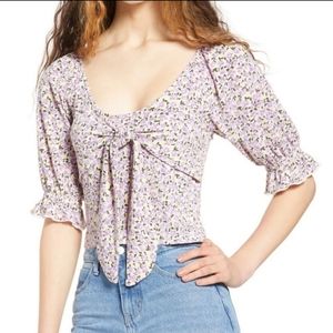 VERO MODA Purple Kimmie Floral Tie Front Top Cottagecore Peasant top XS